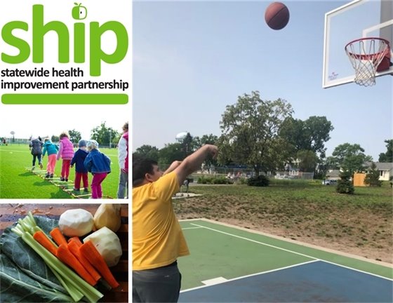 SHIP Logo, Kids Playing, Vegetables, Person throwing basketball